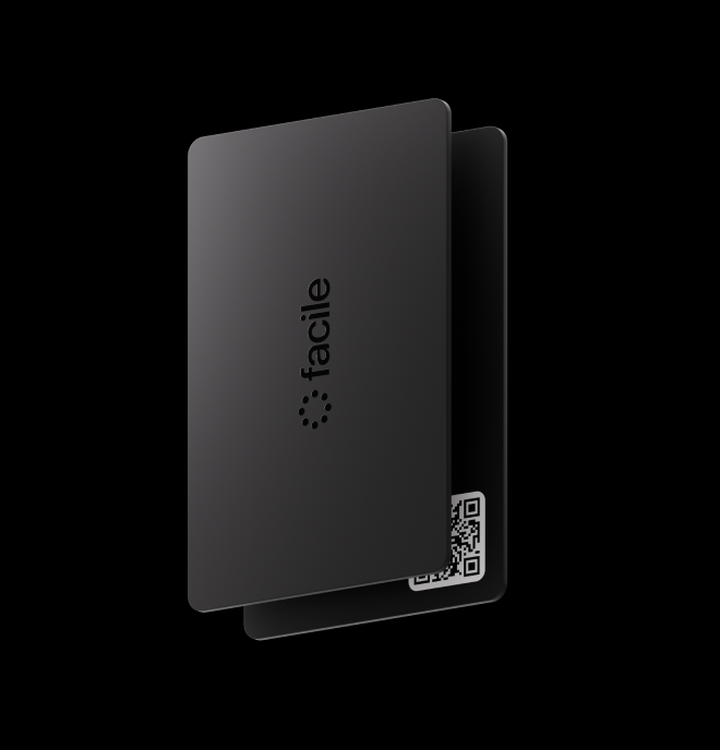 Facile NFC smart cards stacked, matte black with QR fallback