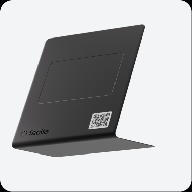 Facile card standing upright on a surface