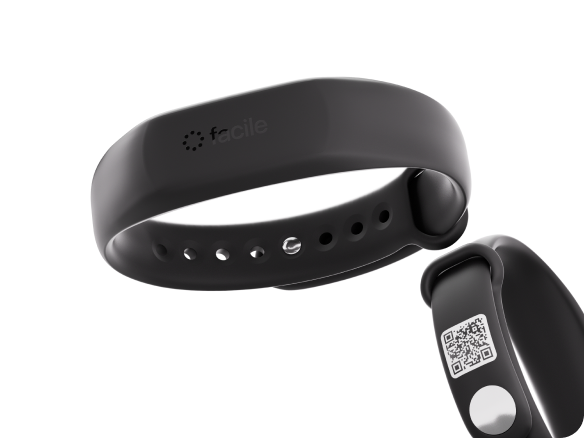 Matte black Facile NFC smart band worn on a wrist